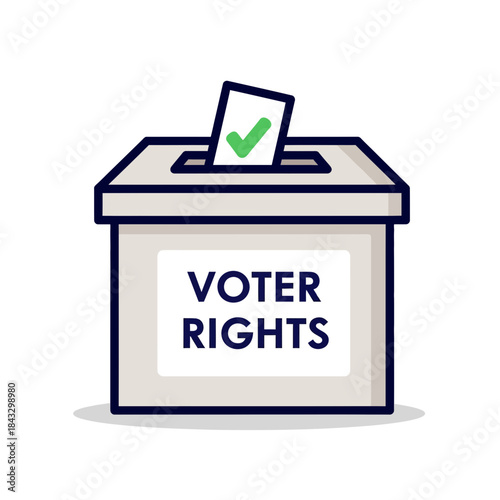 Ballot box with "Voter Rights" text and a checkmark on a ballot.
