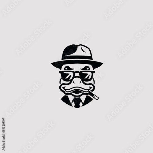 Stylized illustration of a duck wearing a hat and sunglasses smoking cigar