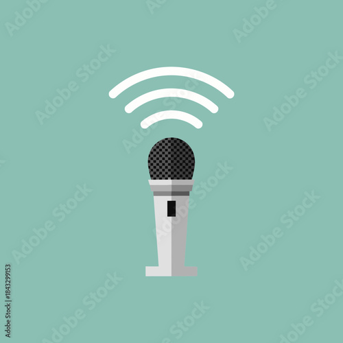 Microphone with radiating sound waves, symbolizing broadcast or transmission.
