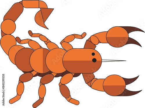 Detailed illustration of an orange scorpion with segmented body and pincers on transparent background