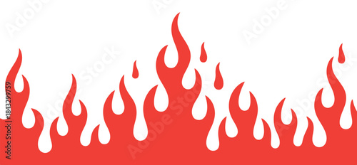 Horizontal seamless border of red tribal flame shapes on a white background perfect for decorative designs