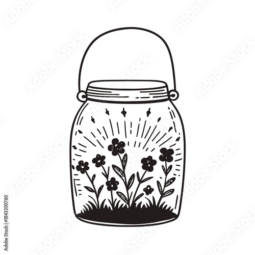 An isolated transparent glass jar with a white lid stands as an empty kitchen container for honey or jam on a white background