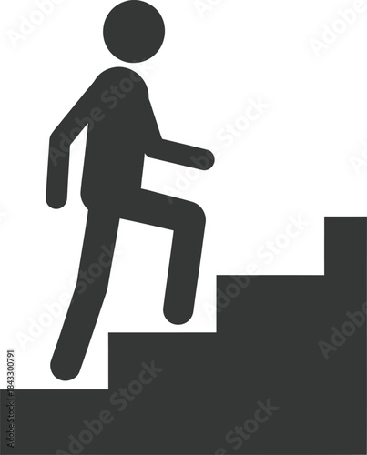 Stick figure climbing stairs icon simple black silhouette design on transparent background