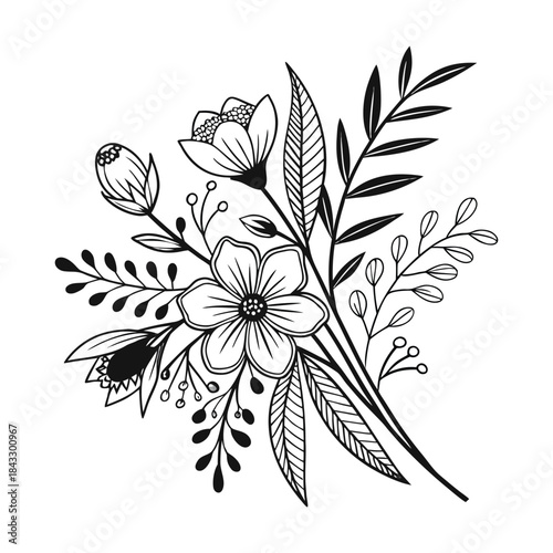 Vintage black and white floral nature background featuring a seamless pattern of vector flower blossoms, leaf illustrations, and spring plant ornaments for an artistic wallpaper design

Would you like