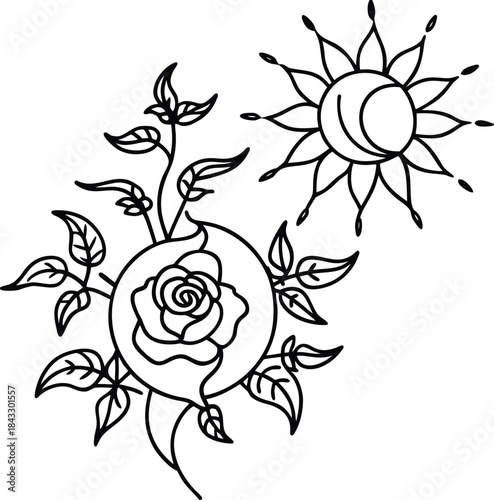 Vintage vector seamless pattern illustration of a rose flower and leaf decoration drawing