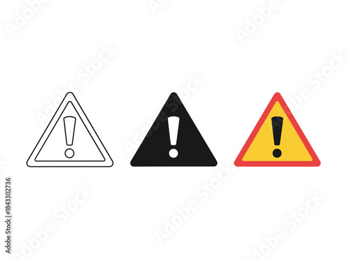 Warning signs with exclamation marks in different styles