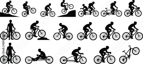 Professional road cyclists racing silhouette, six riders drafting in paceline, competition, teamwork, speed, endurance sport vector.