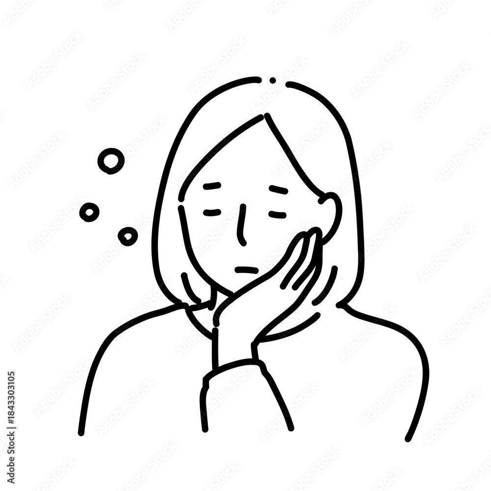 Obraz premium 睡眠不足で疲れた女性のモノクロ線画イラスト
