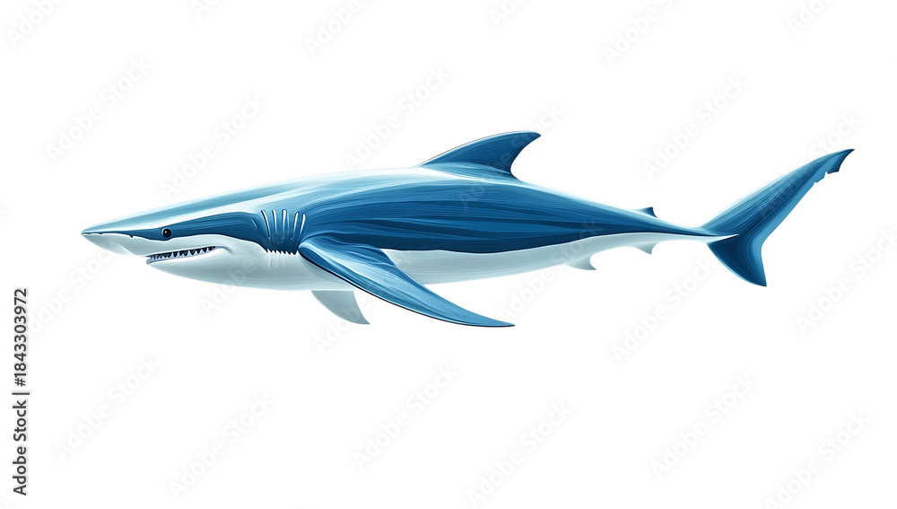 Fototapeta premium Illustration of a Blue Shark Swimming in a Transparent Background Marine Environment