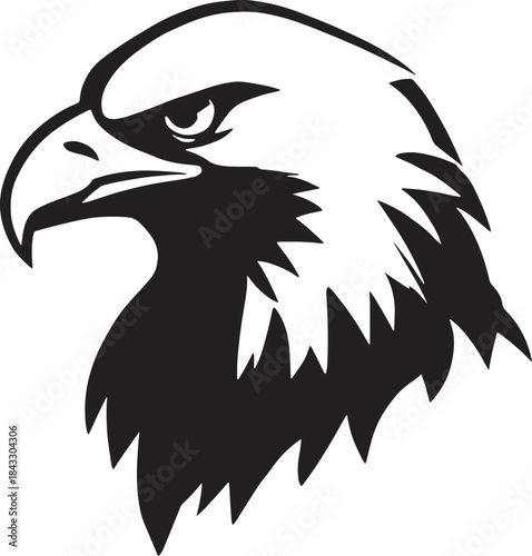 Eagle Head Silhouette Illustration Black and White Bird of Prey Design