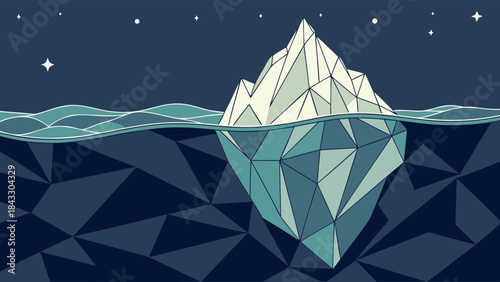Geometric Iceberg at Night Conceptual Vector Illustration