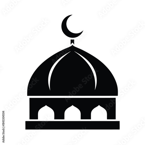Mosque Dome With Crescent Moon Icon Vector Illustration