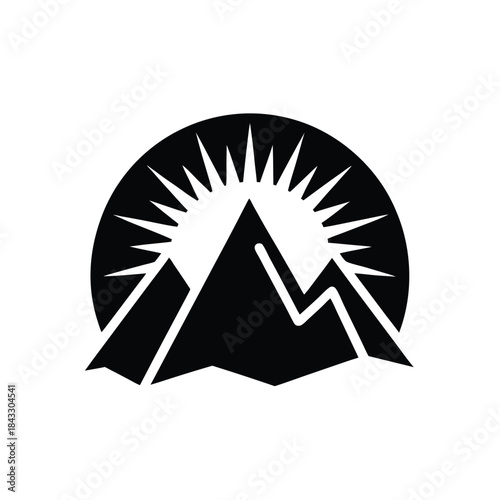 Mountain With Sun Simple Icon Vector Illustration