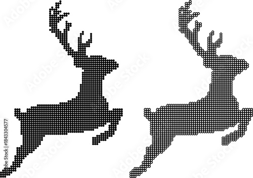 Reindeer Silhouettes Running on White Background