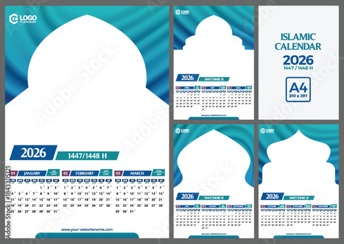 Dual calendar template with abstract geometric style