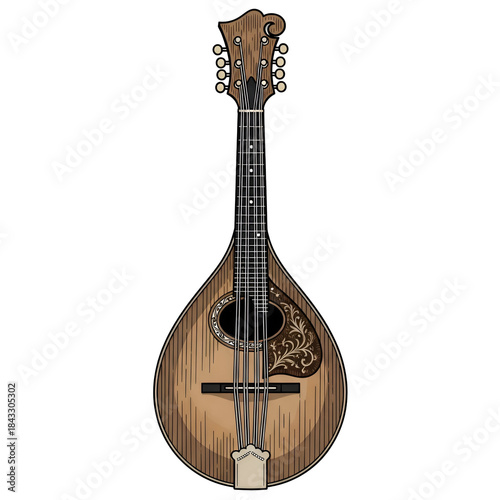 Detailed Musical Mandolin Instrument on Transparent Background