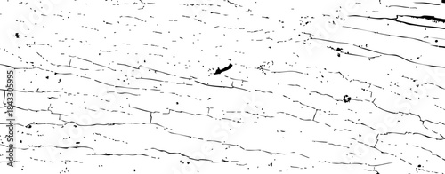 High contrast black and white texture of cracked, weathered wood surface with peeling layers and rough grain, ideal for backgrounds, overlays, and grunge design elements.