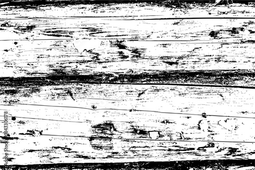 High contrast black and white texture of cracked, weathered wood surface with peeling layers and rough grain, ideal for backgrounds, overlays, and grunge design elements.