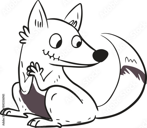 A cute cartoon vector illustration drawing of a wild mammal animal character like a fox or squirrel with a funny tail