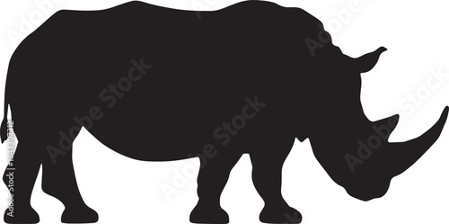 Silhouette of a Rhino Walking on Transparent Background Nature Animal Graphic