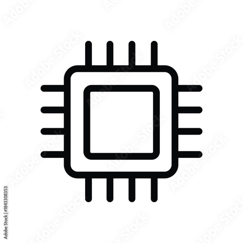 Minimalist processor chip icon with clean square outline and pins, representing computing hardware, electronics, processing power, and digital technology
