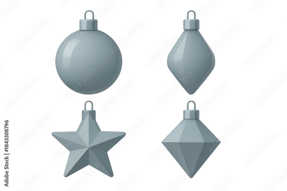 Obraz premium White christmas ornaments set in 3d rendering, a collection of holiday baubles and decor objects