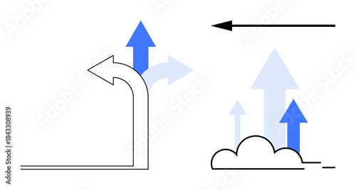 Progress through dynamic arrow symbols growth and movement. Progress illustration conveys innovation, decision-making, and forward motion. For business, strategy, leadership, planning concepts