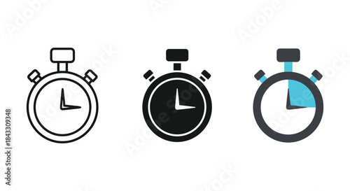 Three stopwatch icons in different styles on white background