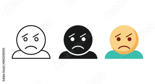 Angry faces with different expressions and colors