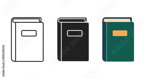 Three books with different colors and labels