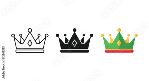 Crown icon set with various designs and colors