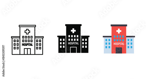 Hospital building icon set in different colors