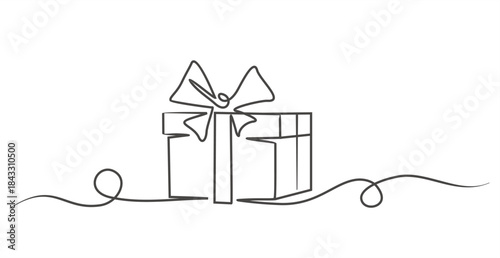 LINE ART GIFT CONTINOUS IN WHITE BACKGROUND