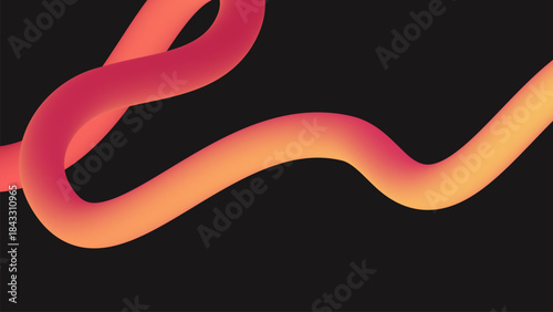 Abstract 3d fluid pipe shape with orange and red gradient on dark background for modern wallpaper