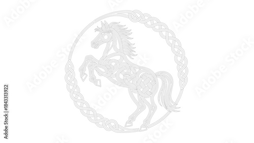 Celtic unicorn emblem intricate knotwork circle design mythical creature symbol for fantasy and folk