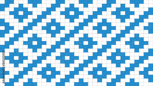 Blue and White Geometric Pixel Grid Pattern