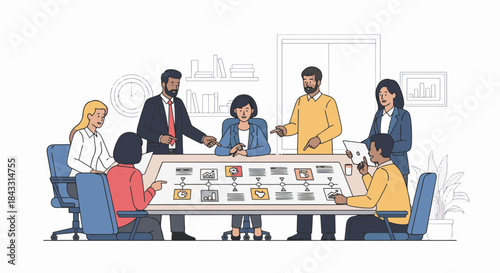 Diverse business team collaborating around a table during a project planning meeting