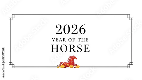 2026 Year of the Horse Chinese zodiac graphic traditional red horse illustration with gold coins fes