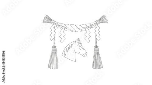 Japanese Shimenawa rope with horse head traditional Shinto decoration vector illustration for cultur