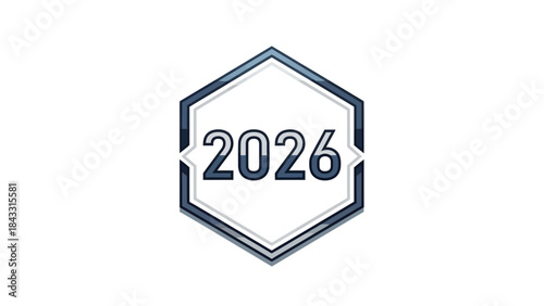 Year 2026 number inside a hexagonal frame futuristic design element for branding and marketing isola