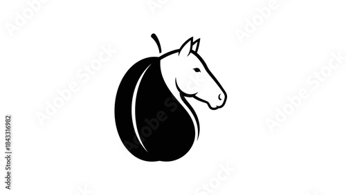 Horse head and plum logo creative symbol for food and equestrian brands isolated on white