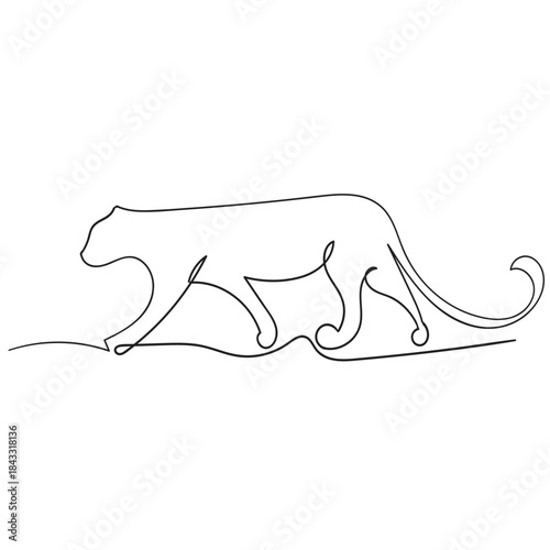 Continuous one line drawing tiger walking symbol Tiger one line drawing isolated on white background. Wild animal tiger is walking in the jungle