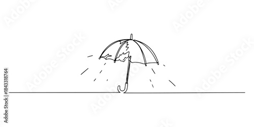 Continuous one line of a broken umbrella, hand drawn vector illustration.