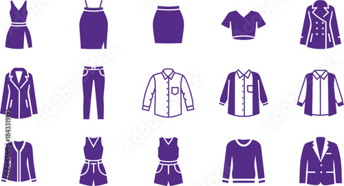 Purple clothing icons for fashion and style on a transparent background.