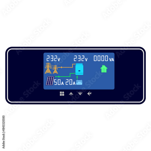 Solar inverter isolated on white background. Inverter control panel.