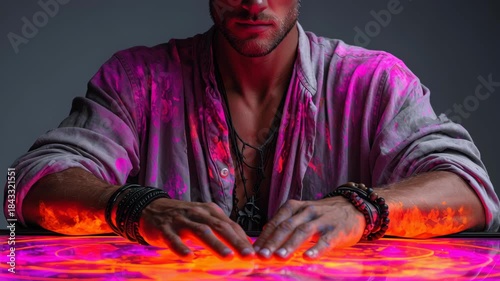 Vibrant Art Expression Hands Create Colorful Patterns in Energetic Light, Showcasing Creativity and Passion in Captivating Atmosphere