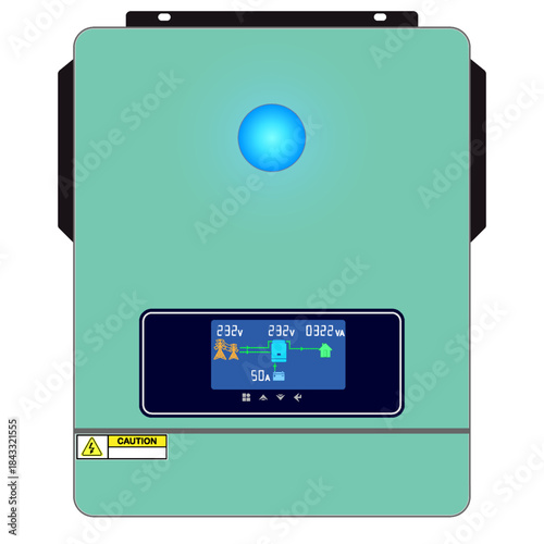 Solar inverter isolated on white background. Inverter control panel.