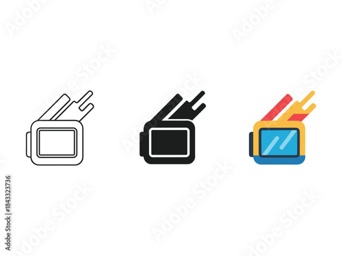 Three different tv icon designs in various styles
