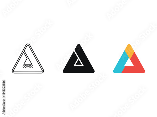 Collection of three triangular logos in different styles and colors