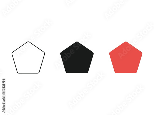 Three pentagons with different colors and fills